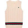 Holiday Knitted Striped Hem Vest, Creme - Vests - 1 - thumbnail