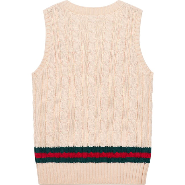 Holiday Knitted Striped Hem Vest, Creme - Vests - 3