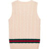 Holiday Knitted Striped Hem Vest, Creme - Vests - 3