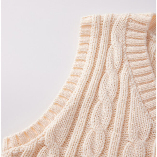 Holiday Knitted Striped Hem Vest, Creme - Vests - 7