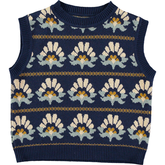 Knitted Sunflowers Baby Vest, blue