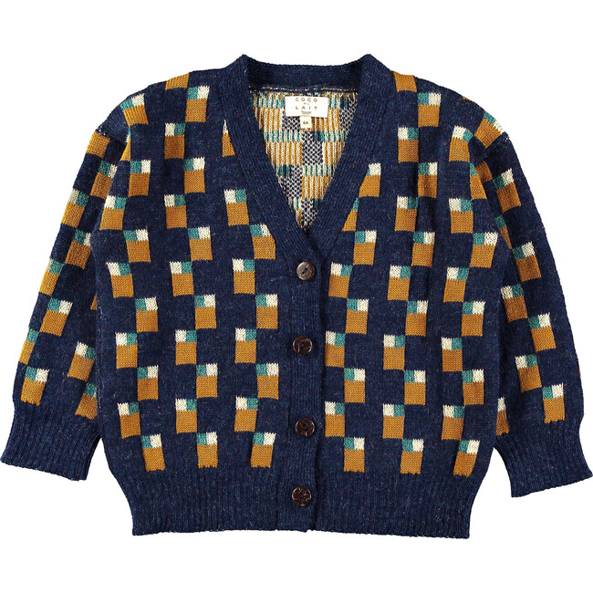Abstract Art Knitted Cardigan, Blue
