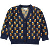 Abstract Art Knitted Cardigan, Blue - Cardigans - 1 - thumbnail