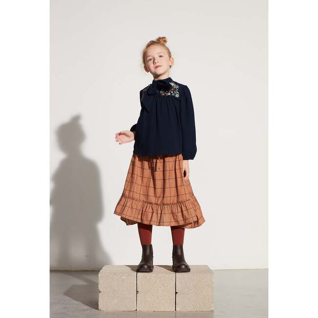 Grid Ruffle Hem Long Skirt, Brown - Skirts - 2