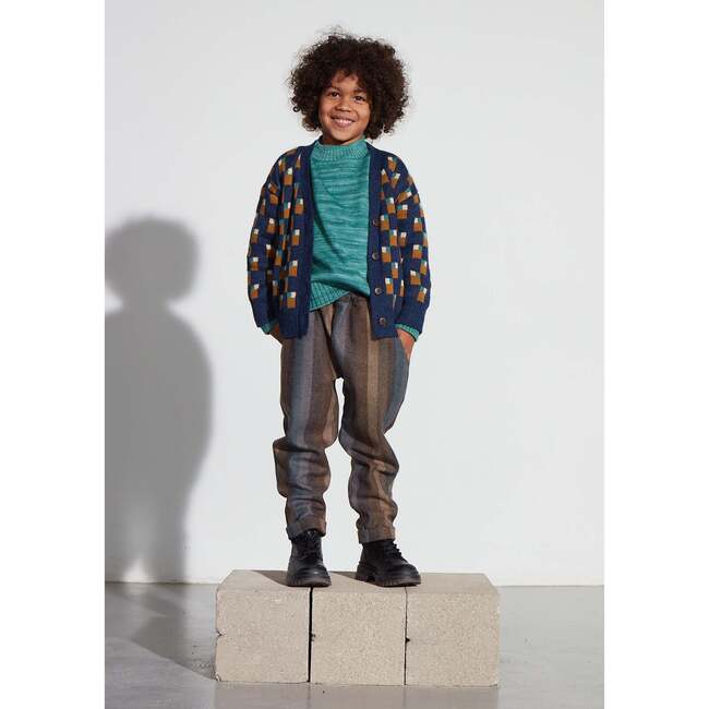 Abstract Art Knitted Cardigan, Blue - Cardigans - 2