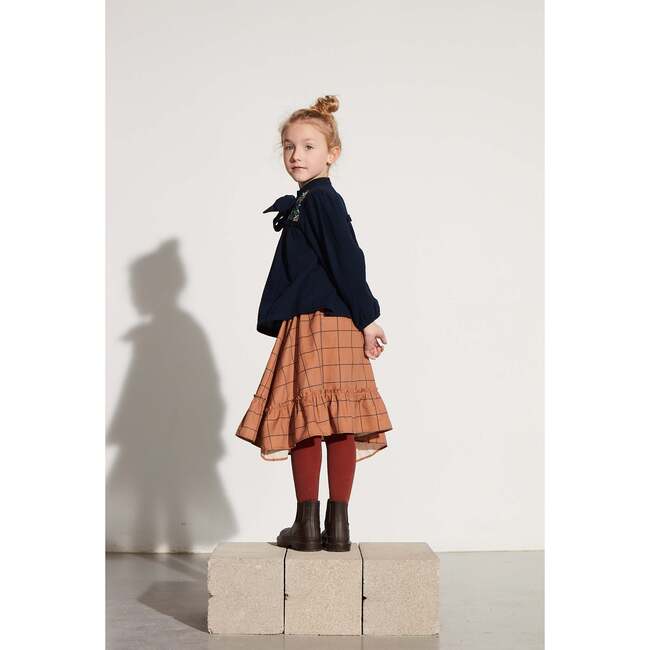 Grid Ruffle Hem Long Skirt, Brown - Skirts - 4