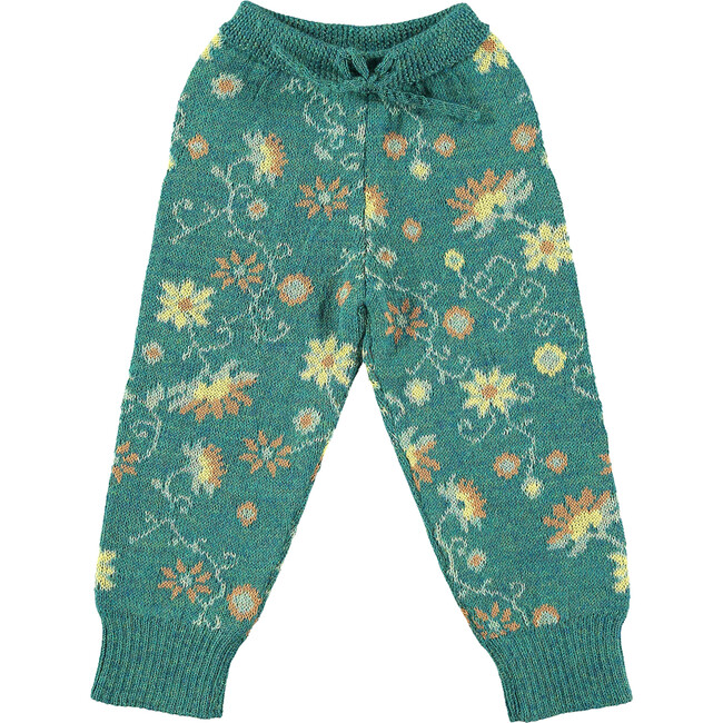 Mexican Flowers Knitted Baby Trousers, Green