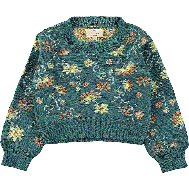Mexican Flowers Knitted Baby Jumper, Green