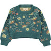 Mexican Flowers Knitted Baby Jumper, Green - Sweaters - 1 - thumbnail