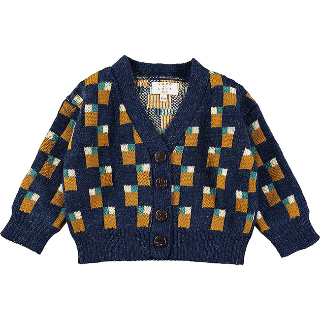 Abstract Art Knitted Baby Cardigan, Blue