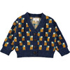 Abstract Art Knitted Baby Cardigan, Blue - Cardigans - 1 - thumbnail