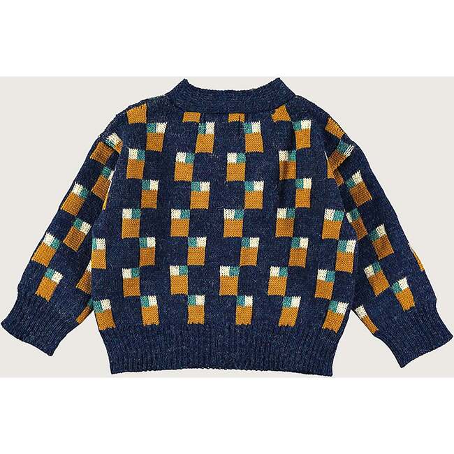 Abstract Art Knitted Baby Cardigan, Blue - Cardigans - 2