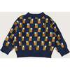 Abstract Art Knitted Baby Cardigan, Blue - Cardigans - 2