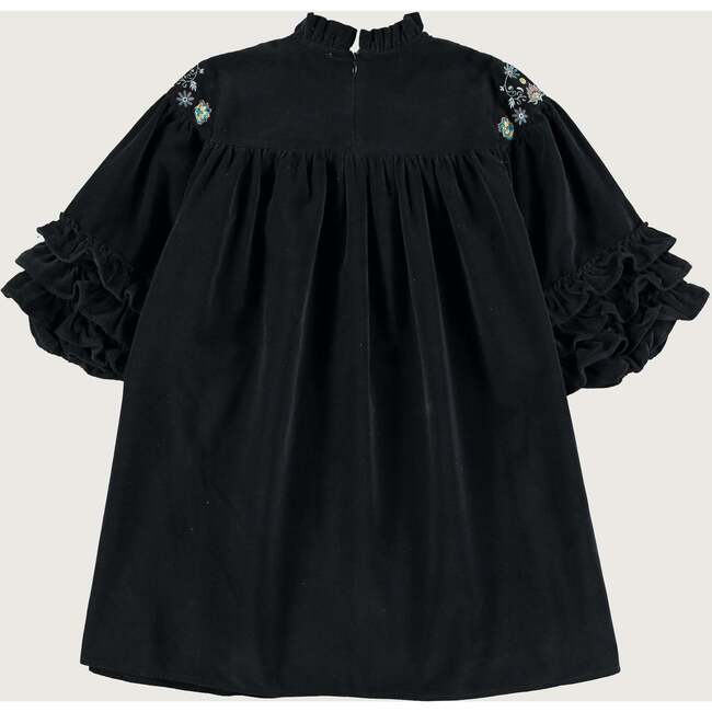 Blue Night Embroidered Velvet Dress, Blue - Dresses - 2