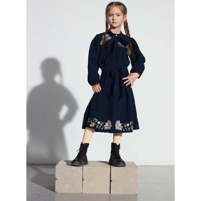 Blue Night Emroidered Double Gauze Skirt, Blue - Skirts - 2