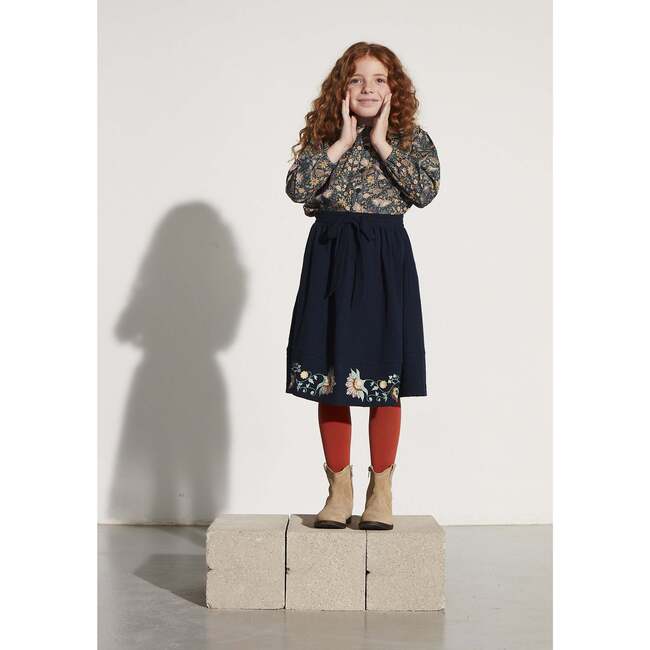 Blue Night Emroidered Double Gauze Skirt, Blue - Skirts - 3