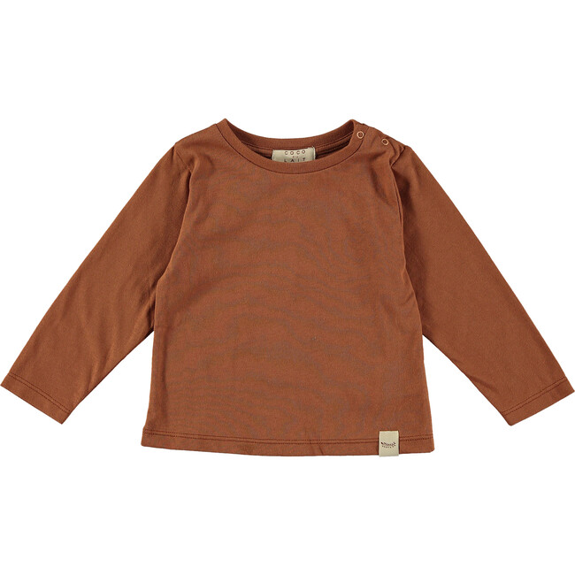 Argan Oil Solid Shoulder Snap Buttone T-Shirt, Brown