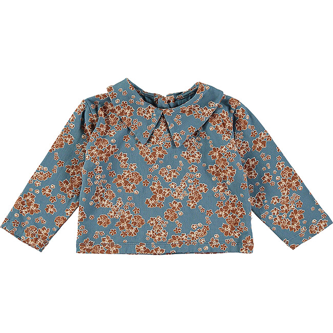 Mexican Flowers Baby Collar T-Shirt, Blue