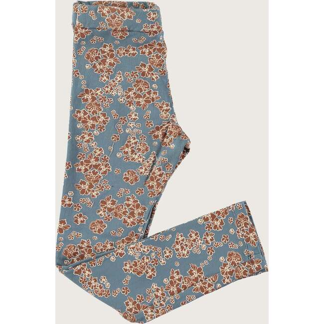 Mexican Flowers Print Leggings, Blue - Leggings - 3