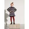 Knitted Sunflowers Long Sleeve Dress, Blue - Dresses - 2