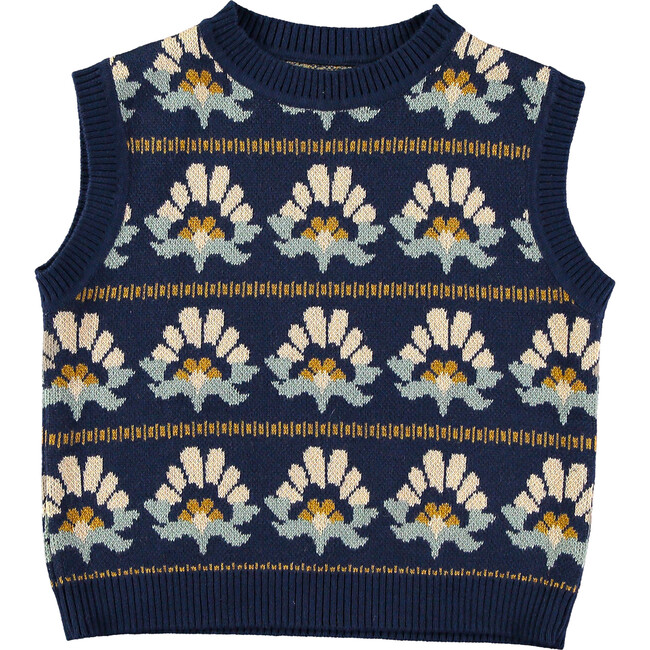Knitted Sunflowers Ribbed Neck Vest, Blue
