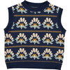 Knitted Sunflowers Ribbed Neck Vest, Blue - Vests - 1 - thumbnail