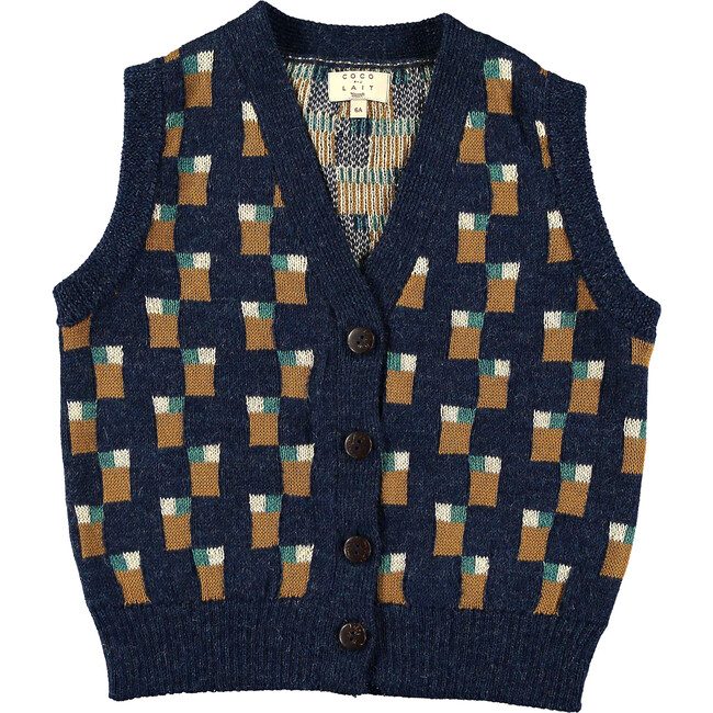 Abstract Art Knitted Vest, Blue
