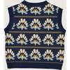 Knitted Sunflowers Ribbed Neck Vest, Blue - Vests - 2
