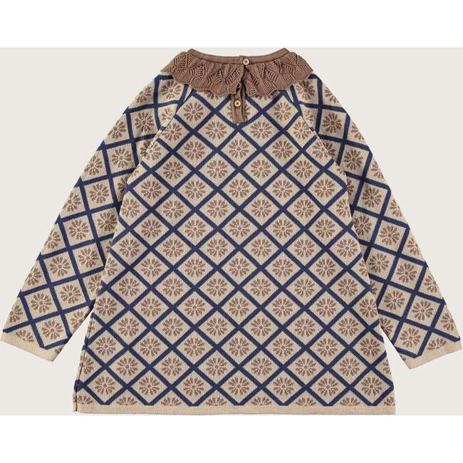 Knitted Sun Ruffled Crochet Collar Dress, Brown - Dresses - 3