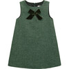 Georgina Bow Dress, Green Herringbone - Dresses - 1 - thumbnail