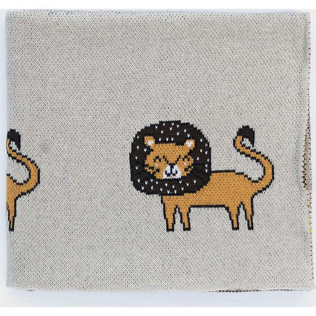 Lion Cotton Baby Blanket, Cream - Blankets - 2