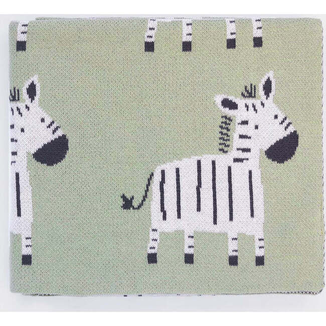 Zebra Cotton Baby Blanket, Green - Blankets - 2