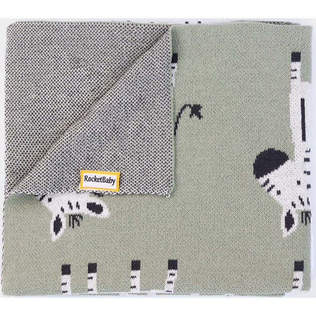 Zebra Cotton Baby Blanket, Green - Blankets - 3