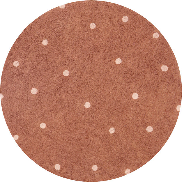 Round Washable Round Dot Rug, Chestnut & Natural