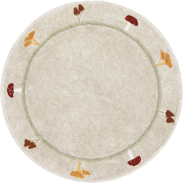 Chanterelle & Morel Mushrooms Round Washable Rug, Ivory - Rugs - 1