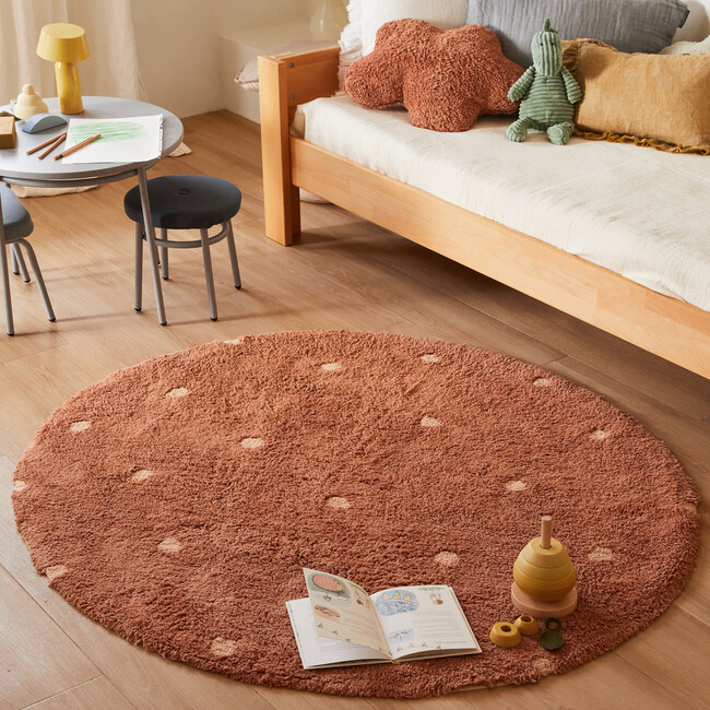 Round Washable Round Dot Rug, Chestnut & Natural - Rugs - 5