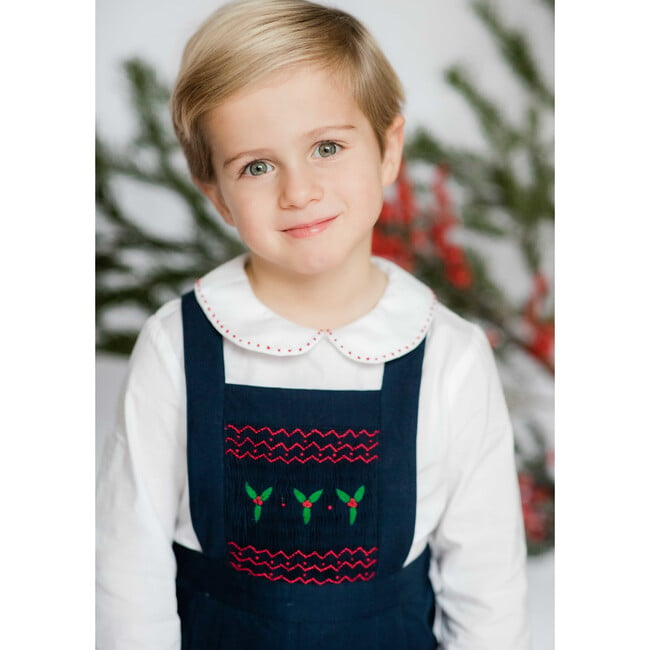 George Classic Christmas Smocked Dungaree, Navy - Overalls - 2