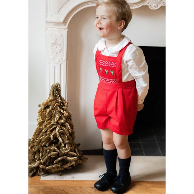 George Classic Christmas Smocked Dungaree, Red - Overalls - 2