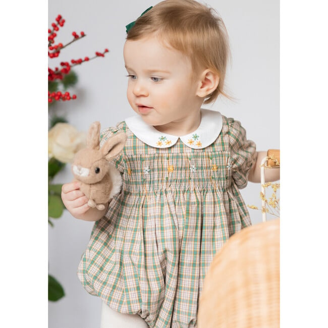 Josephine Tartan Winter Smocked Bubble, Green - Rompers - 2