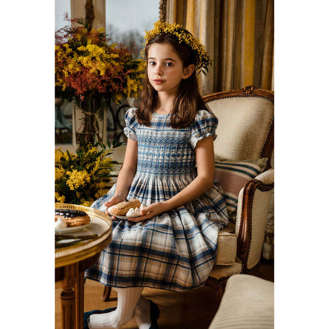 Lilibeth Tartan Flannel Smocked Dress, Blue - Dresses - 2