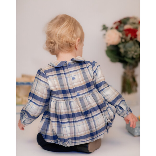 Louis Tartan Smocked Bubble, Blue - Rompers - 3