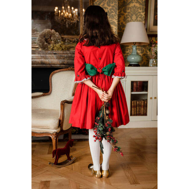 Margaret Christmas Long Sleeve Smocked Dress, Red - Dresses - 3
