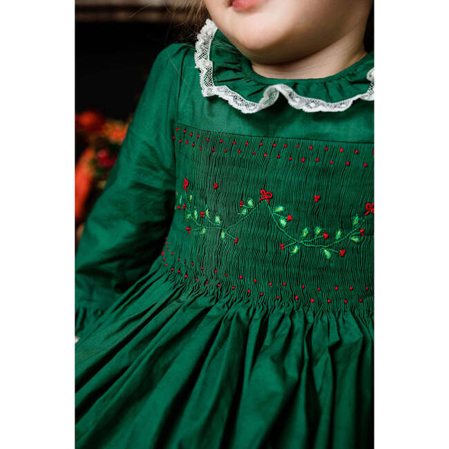 Margaret Christmas Long Sleeve Smocked Dress, Green - Dresses - 4
