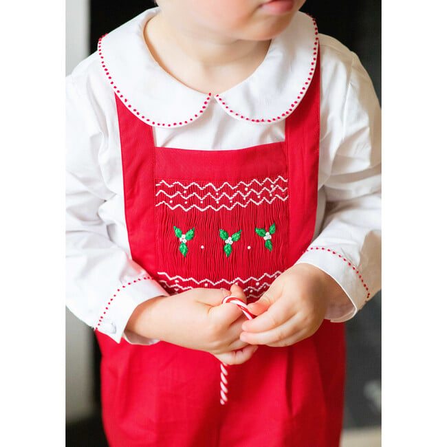 George Classic Christmas Smocked Dungaree, Red - Overalls - 4