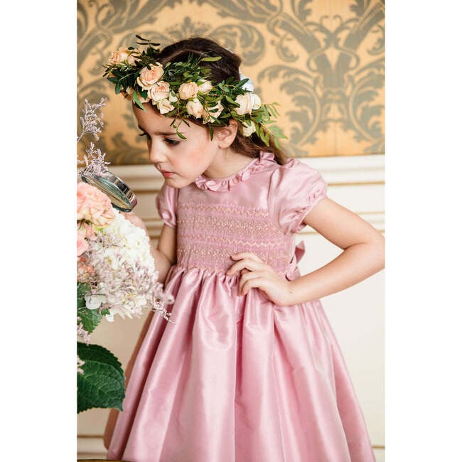 Astrid French Silk Smocked Dress, Pink - Dresses - 4