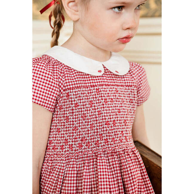 Camille Gingham Flannel Smocked Dress, Red - Dresses - 5