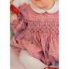 Camille Gingham Flannel Smocked Bubble, Red - Rompers - 4