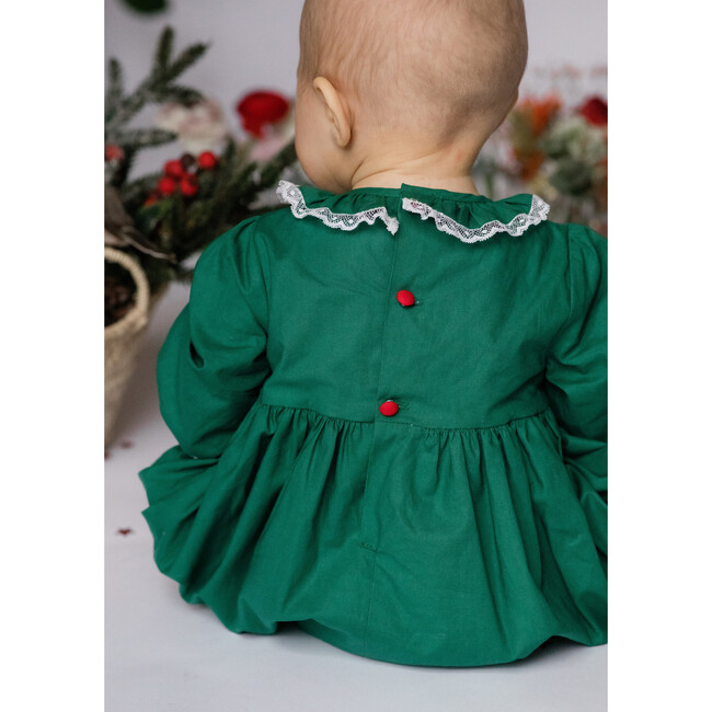 Margaret Christmas Long Sleeve Smocked Bubble, Green - Rompers - 5