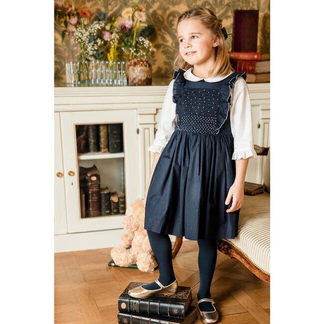 Alix Smocked Dress With Blouse, Navy & White - Antoinette