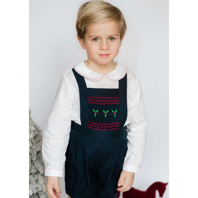 George Classic Christmas Smocked Dungaree, Navy - Overalls - 5